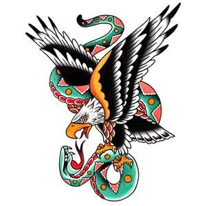 Eagle and Snake - 3.5" x 4.5" Eagle Snake Tattoo, Eagle And Snake Tattoo, American Traditional Eagle, Traditional Tattoo Reference, Eagle And Snake, Traditional Eagle, Traditional Eagle Tattoo, Traditional Snake Tattoo, Eagle Snake