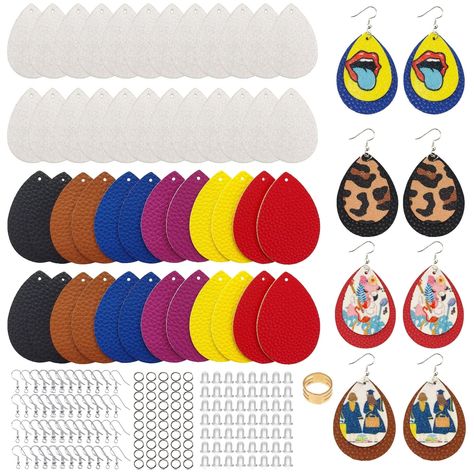 PRICES MAY VARY. 🎁【Sublimation Earrings Kit】24pcs sublimation blank teardrop glitter leather earrings💧24pcs teardrop lychee leather earrings💧48pcs earring hooks💧 48pcs jump rings💧48pcs earring backs💧1 sublimation paper with pattern 💧1 jump ring opener 💕【Giveaway】1 sublimation paper of random pattern.You can experience the sublimation effect immediately 🖨️【Great for Sublimation】① print patterns you like by thermal transfer printers.② sublimate on glitter with a heat press, temperature:20 Faux Leather Cricut Projects, Halloween Jewelry Diy, Sublimation Earrings, Earring Kit, Jewelry Making Kits, Random Pattern, Faux Leather Earrings, Sublimation Blanks, Glitter Earrings