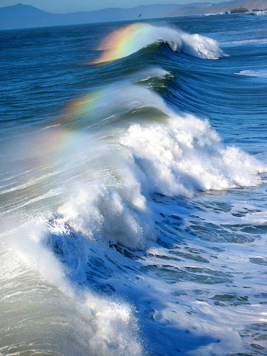 Rainbows on the Water by JB by the Sea, via Flickr. Image Nature, Ocean Wave, Alam Yang Indah, Sea And Ocean, Ocean Beach, A Rainbow, Ocean Waves, Amazing Nature, Sea Life