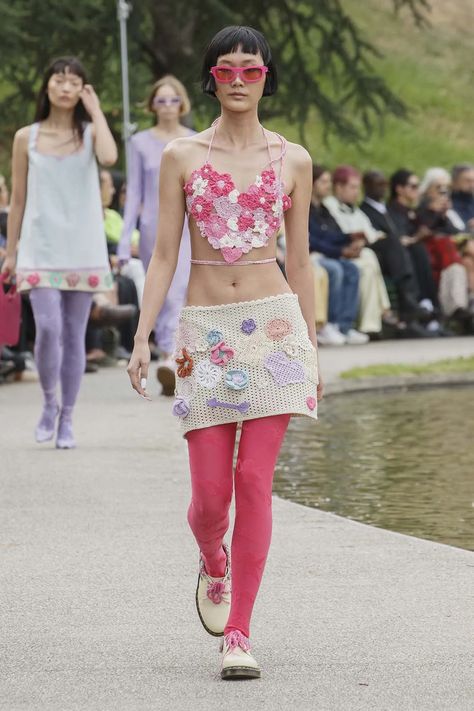 Collections-SS23 – marco rambaldi Patchwork Trousers, Crochet Bralette, Leather Patchwork, Financial Times, Lace Making, Cotton Cardigan, Spring 2023, Midi Length Dress, Couture Collection