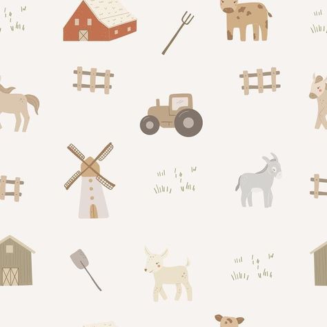 Farm Nursery Wallpaper, Farm Animal Mural, Windmill Wallpaper, Farm Animals Nursery Theme, Tractor Wallpaper, Enchanting Wallpaper, Farm Wallpaper, Farm Pattern, Nursery Guest Room