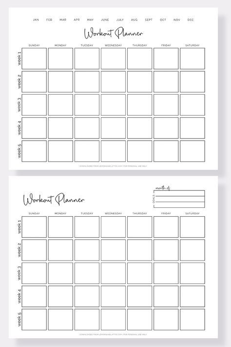 Stay motivated and organized on your fitness journey with our free printable monthly workout planners. Use these templates to plan your workouts, track your progress, and stay committed to your goals. Workout Journal Ideas Logs, Workout Plan Sheet, 30 Day Workout Calendar Free Printable, Work Out Planner Template, Workout Schedule Printable Free, Workout Tracking Sheet, Blank Workout Calendar, Workout Template Planners, Workout Schedule Template Free Printable