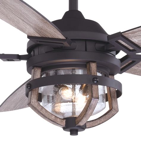 Farmhouse Ceiling Fan, Black Forest Decor, Cage Light, Black Ceiling Fan, Outdoor Ceiling, Filament Bulb, Ceiling Fan With Remote, Seeded Glass, Outdoor Ceiling Fans