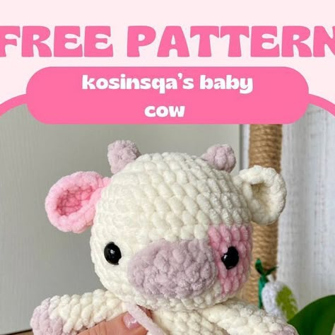 Free Plush Pattern Crochet, Crochet Plush Pink, Big Cow Crochet Pattern, Cute Crochet Cow Pattern Free, Free Crochet Patterns For Fluffy Yarn, Small Arigumi Crochet, Animaguri Crochet Free Pattern, Crochet Cow Plushie Pattern Free, Crotchet Stuff Animals Pattern