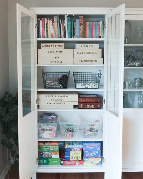 5 Smart and Stylish Board Game Storage Ideas - How To Store Board Games | Apartment Therapy Book And Board Game Storage, Game Cabinet Organization, Board Game Cabinet, Games Organization Ideas, Board Game Storage Cabinet, Board Game Storage Ideas, Game Storage Ideas, Games Organization, Board Game Shelf