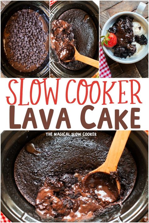 Slow Cooker Chocolate Lava Cake Slow Cooker Lava Cake, Slow Cooker Chocolate Lava Cake, Crockpot Lava Cake, Chocolate Cake Pudding, Magical Slow Cooker, Chocolate Lava Cake Recipe, Cheesecake Vegan, Cake Pudding, Pancake Cake