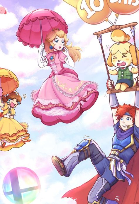 Princesses Fanart, Roy Fire Emblem, Crossover Fanart, Super Smash Bros Characters, Super Smash Bros Memes, Nintendo Princess, Nintendo Super Smash Bros, Game Fanart, Princesa Peach