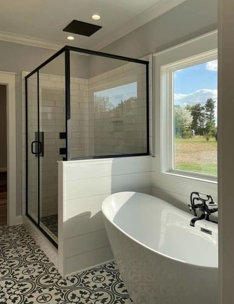 Bathroom Shower Bath Ideas, Walking Shower With Tub, Walk In Shower And Soaking Tub, Island In Bathroom, Bathroom Addition Ideas Layout, Master Bath Tub And Shower Side By Side, Master Bath Two Separate Vanities, Stand Up Tub, Married Couple Bathroom Ideas