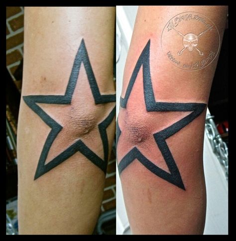 Star Elbow Tattoo Men, Star Tattoo On Elbow, Star Elbow Tattoo, Star Knee Tattoo, Elbow Star Tattoo, Tattoo On Elbow, Black Star Tattoo, Star Tattoos For Men, Star Tattoo Meaning