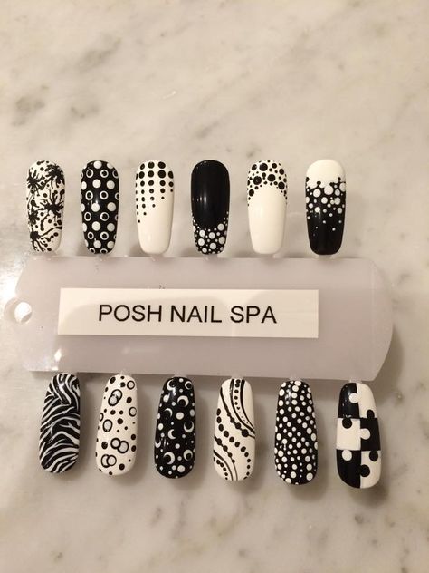 nails designs, posh nail spa Dot Nail Art Designs, Black And White Nail, Posh Nails, Tape Nail Art, Black And White Nail Art, Dot Nail Designs, Quick Nail Art, Geometric Nail Art, Dot Nail Art