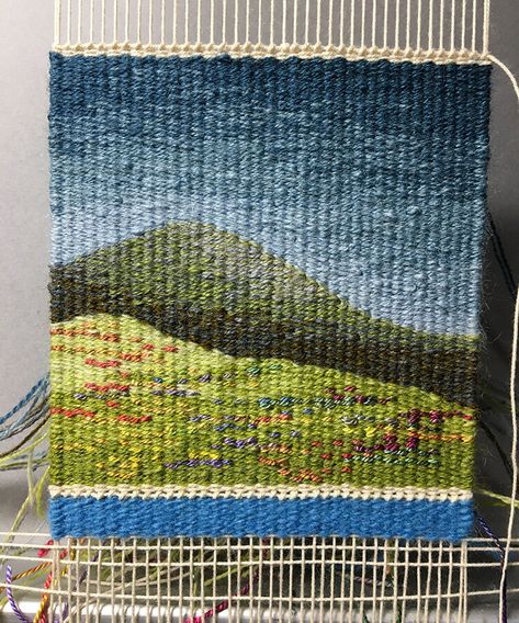 Landscape Weaving Ideas, Tapestry Weaving Art, Frame Loom Weaving Projects, Tapestry Making, Hiking Bucket List, Woven Tapestry Art, Tapestry Loom Weaving, Contemporary Tapestries, Tapestry Ideas