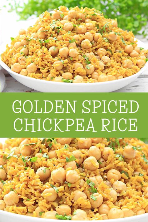 Chickpea And Rice Recipe, Brown Rice Dishes, Chickpea Rice, Rice Side Dish Recipes, Spiced Rice, Spiced Chickpeas, Rice Side Dishes, Rice Dish, Chickpea Recipes