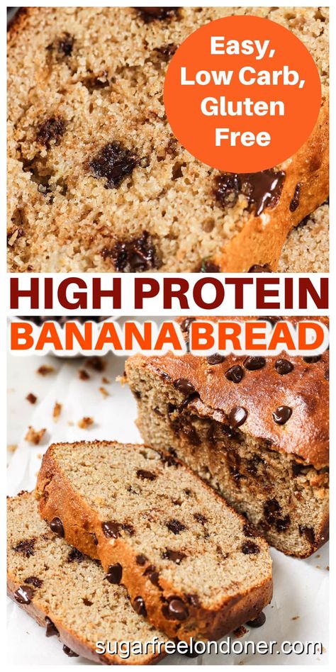 High Protein Banana Bread Lower Carb Banana Bread, Low Cal High Protein Banana Bread, Keto Dessert With Bananas, High Protein Low Carb Banana Bread, Low Carb Banana Bread Recipe, Keto Banana Bread Recipe, High Protein Banana Bread, Low Carb Banana Bread, Low Carb Banana