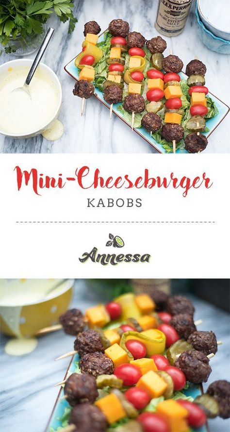 Cheeseburger Kabobs, Mini Cheeseburger, Mini Hamburgers, Kabob Skewers, Mini Burgers, Summer Cooking, Dinner With Friends, The Grill, Skewers