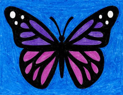 How to Draw a Butterfly · Art Projects for Kids Butterfly Painting Easy, Butterfly Drawing Outline, Draw A Butterfly, Easy Butterfly Drawing, Easy Butterfly, Butterfly Art Drawing, Butterfly Sketch, Art Papillon, Butterfly Tutorial