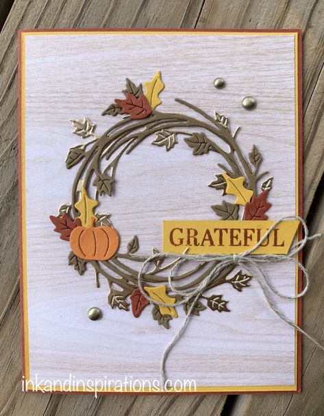 Thanksgiving Wreath Cards, Stampinup Fall Cards, Thanksgiving Handmade Cards Ideas, Fall Thank You Cards, Fall Handmade Cards, Thanksgiving Cards Handmade Ideas, Diy Fall Cards, Creative Thank You Cards, Fall Cards Stampin Up Autumn