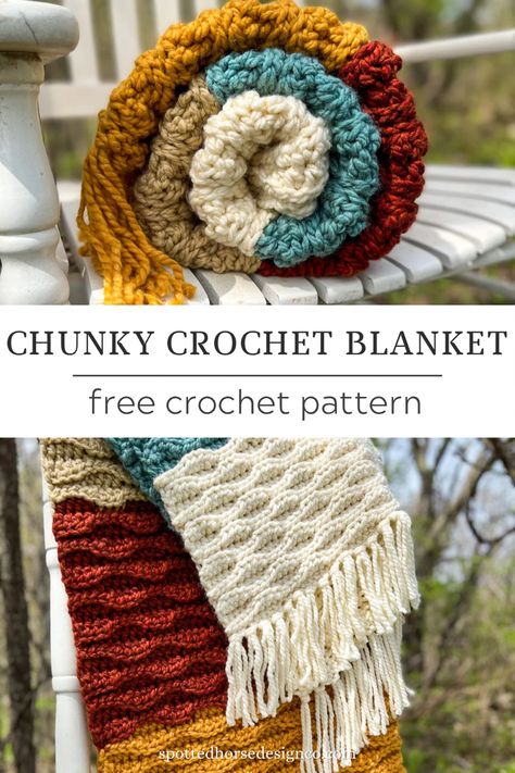 Free chunky blanket crochet pattern Crochet Pattern For Bulky Yarn, Crochet Blanket With Bulky Yarn, Practice Crochet For Beginners, Mjs Off The Hook, Free Crochet Patterns Chunky Blanket, One Skein Chunky Crochet Patterns, No Sew Crochet Blanket, Thick And Quick Crochet Blanket, Crochet Large Blanket Pattern Free