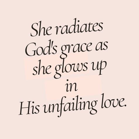 She radiates God's grace as she glows up in His unfailing love. We are created to show forth the glory of God. God is interested in your glow-up, sis. God’s got you💛 #womentakingspaces #takeupspace #glowupwithGod #reclamingyourspacelive #womencommunity #christianwomen #wtstribe #hellosis #unstoppablewoman #shestatements Christian Glow Up, Women Community, Unfailing Love, The Glory Of God, Glory Of God, She Quotes, Love Is Gone, Bible Motivation, Embrace Life