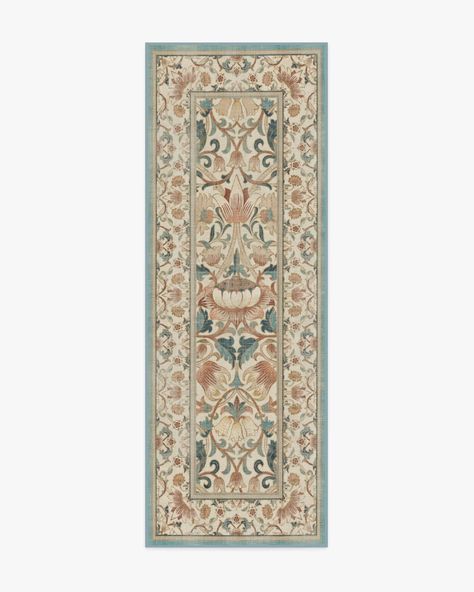 Morris & Co. Lodden Soft Rose & Teal Tufted Rug | Ruggable Morris Design, Teal Rug, William Morris Designs, Soft Rose, Cream Background, In Full Bloom, Rich Textures, Tufted Rug, Indoor Rugs