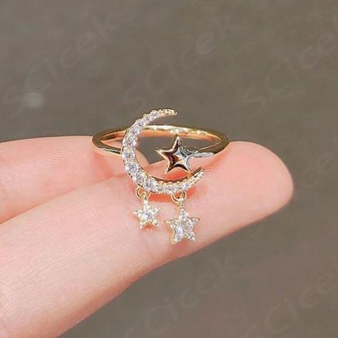 $38.00 Abstract Jewelry, Moon And Star Ring, Engagement Band, Dope Jewelry, Tiny Earrings, Ring Stone, Antique Pink, Fancy Jewelry, Geometric Jewelry