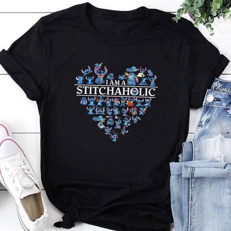 I Am A Stitchaholic Shirt Cute Stitch Shirt Funny Stitch | Etsy Stitch Shirts, Funny Stitch, Lilo And Stitch Shirt, Funny Disney Shirts, Disney Villain Shirt, Stitch Stuff, Epcot Shirts, Mermaid Shirt, Mickey Shirt