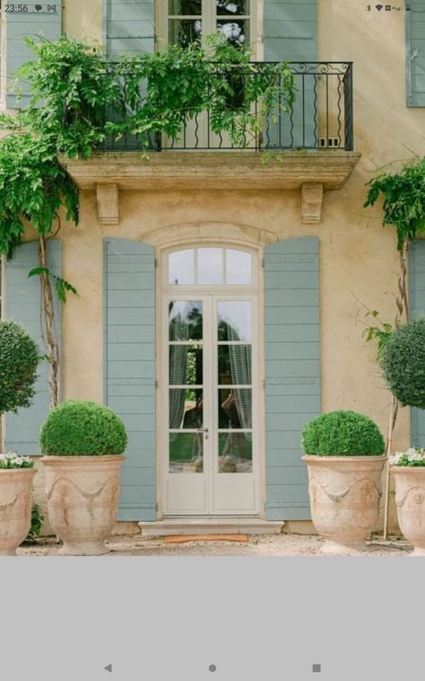 French Cottage Exterior, Limewash Walls, Tan House, Shutter Colors, Green Shutters, Lavender Cottage, Blue Shutters, Home Exterior Makeover, Website Graphics