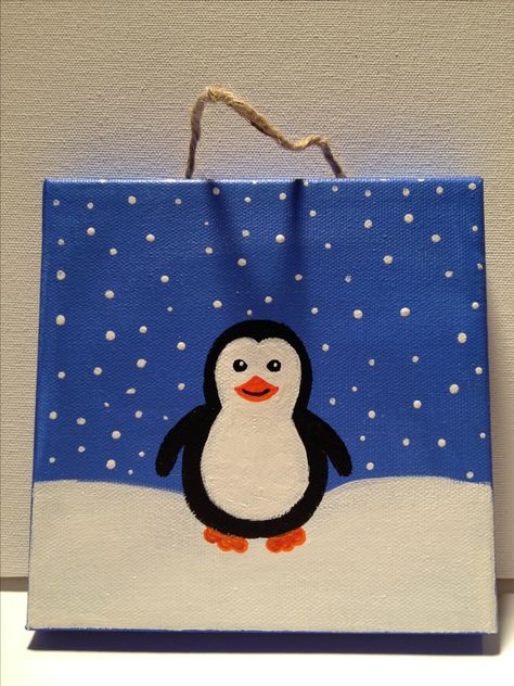 Penguin Painting on canvas Christmas Paintings On Canvas Easy, Paintings On Canvas Easy, Diy Christmas Canvas, Canvas Painting Projects, Diy Christmas Paintings, Christmas Paintings On Canvas, Kids Canvas, Holiday Painting, Easy Canvas Painting