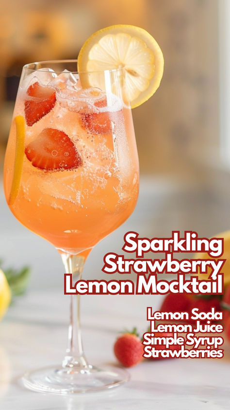 Sparkling Strawberry Lemon Mocktail Wedding Mocktails, Lemon Mocktail, Christmas Mocktail Recipes, Best Mocktails, Cocktail Cards, Summer Mocktails, Easy Mocktails, Christmas Mocktails, Christmas Drinks Alcohol