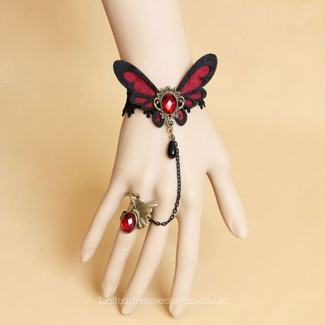 Black Lace Nonwoven Butterfly with Pearls Lolita Bracelet Gothic Bracelet, Vampire Goth, Lace Bracelet, Fabric Butterfly, Elegant Gothic, Red Butterfly, Butterfly Bracelet, Butterfly Ring, Gem Ring