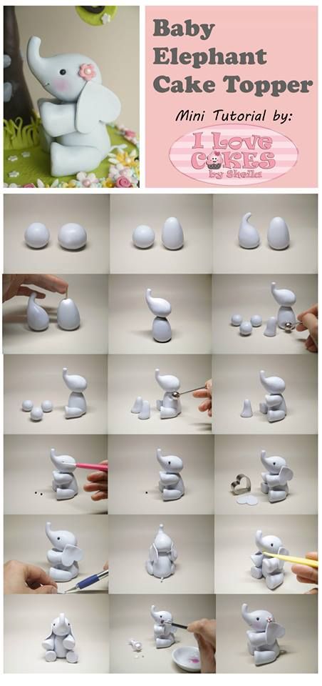 elephant tutorial by I love cakes by Shelia Frosting Tricks, Fondant Elephant, Cupcakes Fondant, Elephant Cake Toppers, Elephant Cake, Elephant Cakes, Fondant Animals, Cake Topper Tutorial, Fondant Cake Toppers