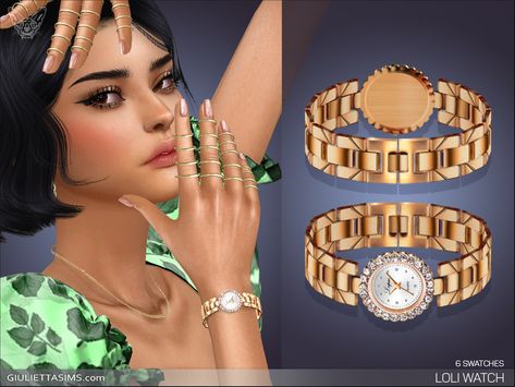 Sims 4 — Loli Watch by feyona — Loli Watch comes with 6 swatches * 6 swatches * Base game compatible, feminine style Sims 4 Cc Women Jewelry, Sims 4 Watch Cc, Sims Accessories, Cc Accessories, Little Hoop Earrings, Alpha Cc, Sims Stories, Sims 4 Studio, Sims 4 Expansions