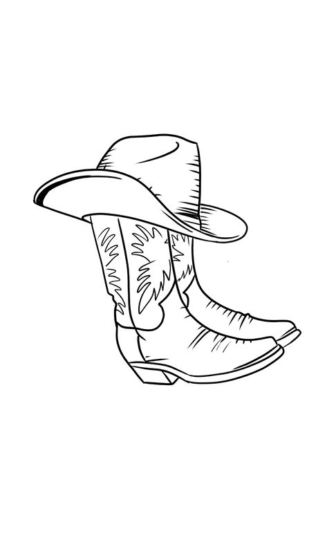 Cowboy Hat Memorial Tattoo, Cowboy Boots And Hat Tattoo, Boot Tattoos For Women, Cowboy Hat Drawing, Nashville Tattoo, Cowboy Painting, Bff Tats, Cowboy Tattoo, Ranch Montana