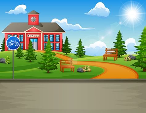 School Background Landscape, Secenary Drawing, Preschool Classroom Themes, School Background, Background Landscape, Photoshop Backgrounds Backdrops, House Cartoon, School Illustration, School Images