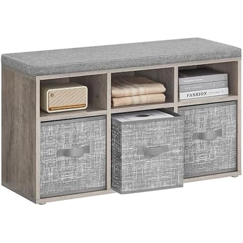 Amazon.com: Ameriwood Home Penelope Entryway Storage Bench with Cushion, Ivory Pine : Home & Kitchen Shelves Entryway, Entryway Storage Bench, Closet Living Room, Bench With Cushion, Storage Bench With Cushion, Shoe Storage Bench, Storage Benches, Entryway Bench Storage, Entryway Storage