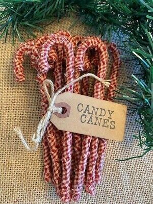 Fabric Candy Canes, Fabric Candy, Farmhouse Ornaments, Handmade Candy, Homespun Fabric, Primitive Crafts, Handmade Tags, Check Fabric, Red Barns