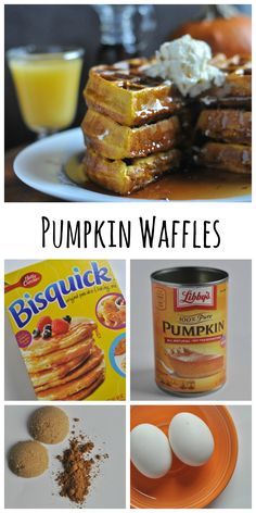 Perfect pumpkin waffles using only six ingredients including everyone's favorite-pumpkin! Simple and easy recipe that can be made in 10 minutes. Waffle Iron Recipes, Waffle Maker Recipes, Pumpkin Recipes Easy, Recipe Pumpkin, Bisquick Recipes, Pumpkin Waffles, Waffle Recipes, Waffle Maker, Breakfast Brunch Recipes