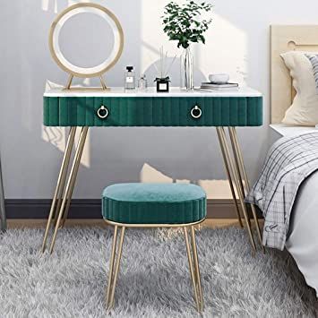 Green Dressing Table, Green Dressing, 70s Mid Century Modern, Dressing Table Modern, Mirror Dresser, Toilet Stool, Vanity Makeup Table, Best Platform Beds, Green Vanity