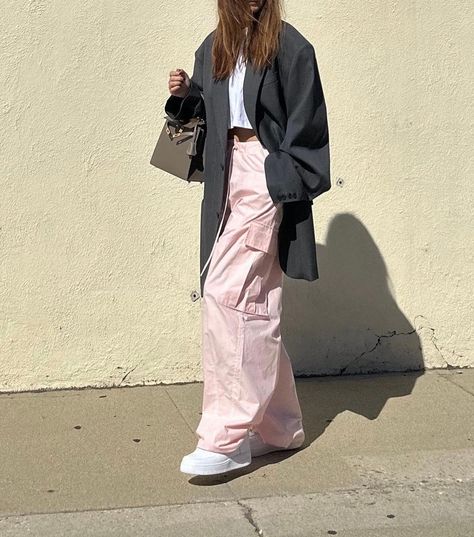 Sunday’s attire by @a_typelist in our Jenna pink cargo and Dee maxi #blazer #frankieforall #thefrankieshop Maxi Blazer, Cargo Pants Color, Shop Pants, The Frankie Shop, Frankie Shop, Pants Color, Cargo Pants, Parachute Pants, Duster Coat