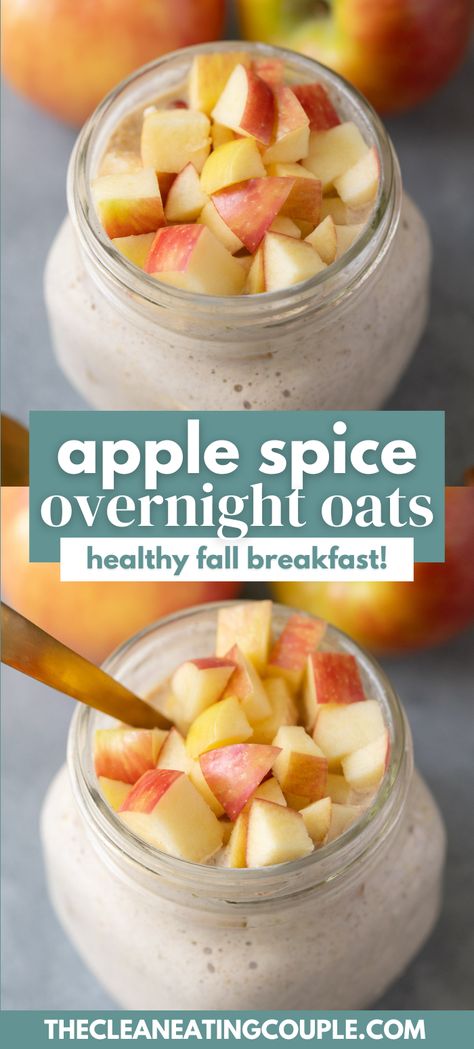 Apple Spice Overnight Oats are the best healthy fall breakfast! These Healthy Apple Pie Overnight Oats are easy to make in a jar and delicious! Apple Spice Overnight Oats, Whole30 Overnight Oats, Healthy Fall Breakfast Ideas, Fall Clean Eating, Apple Pie Overnight Oats Healthy, Apple Overnight Oats Healthy, Healthy Overnight Oats Clean Eating, Healthy Apple Breakfast, Fall Overnight Oats