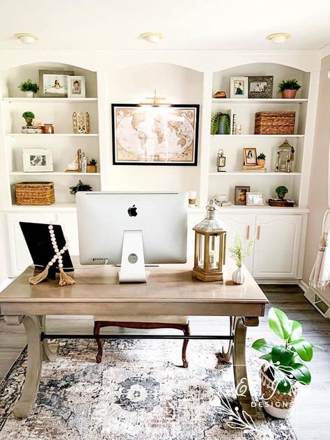 Boho Office Decor, Office 2023, Home Office Dark, Organize Office Space, Create A Home Office, Home Office Decor Ideas, Furniture Desk, Feminine Home Offices, Minimalist Home Office