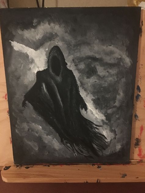 Slytherin Painting Ideas On Canvas, Harry Potter Inspired Paintings, Harry Potter Artwork Paintings, Harry Potter Acrylic Painting Easy, Dementor Drawing, Harry Potter Art Painting Canvases, Dementor Art, Harry Potter Painting Ideas On Canvas, Harry Potter Painting Ideas Easy