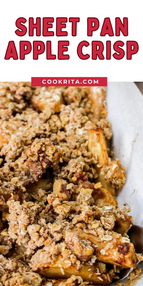 Sheet Pan Apple Crisp With Oats Breakfast Apple Crisp, Apple Crisp Recipe With Oats, Apple Crisp With Oats, Apple Crisp No Oats, Walnut Topping, Oatmeal Toppings, Scoop Of Ice Cream, Apple Crisp Recipes, Pastry Blender