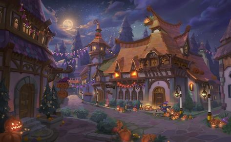 ArtStation - Halloween village, eun flower Town Drawing, Village Festival, Halloween City, Wattpad Background, Fantasy Village, Village Art, Spooky Town, Halloween Artwork, City Drawing