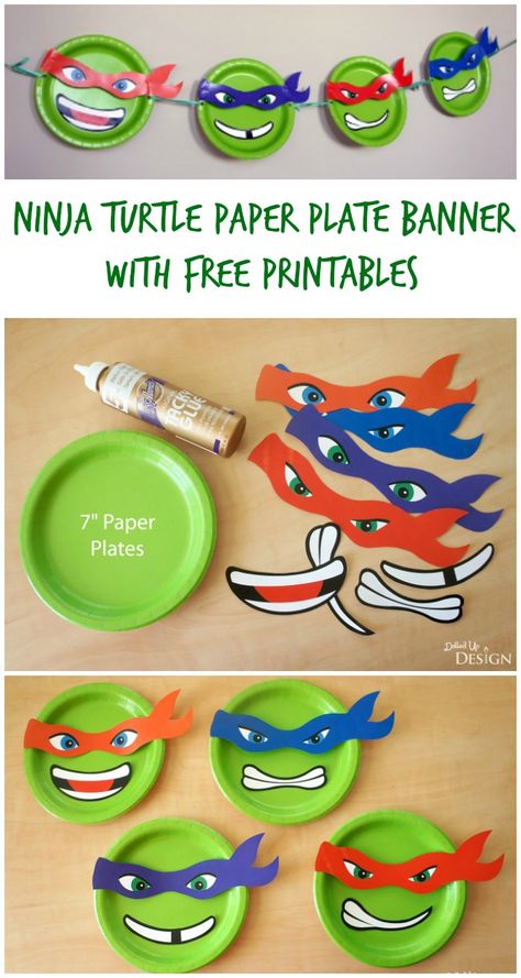 Ninja Turtle Paper Plate Banner Ninja Turtle Decorations, Ninja Turtle Theme, Mutant Ninja Turtles Party, Turtle Birthday Parties, Turtle Theme, Tmnt Birthday, Ninja Turtles Birthday Party, Tmnt Party, Ninja Birthday