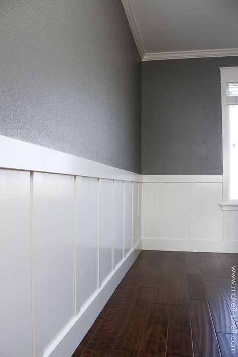 Home Improvement: DIY Board and Batten | Make It and Love It Oak Wainscoting, Lambriseringen Gang, Diy Board And Batten, Painted Wainscoting, Wainscoting Bedroom, Home Improvement Diy, Dining Room Wainscoting, Wainscoting Styles, Diy Wainscoting