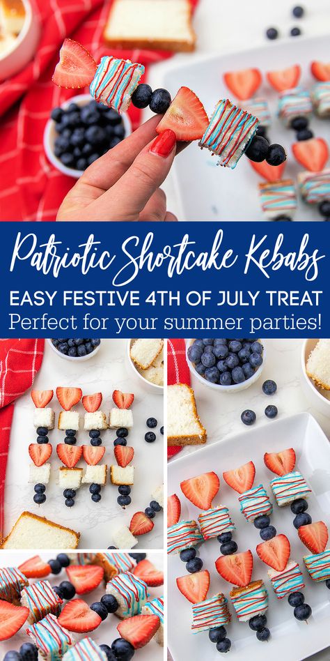 Pound Cake Kabobs, 4th Of July Spritz Cookies, Fourth Of July Kabobs, 4th Of July Kabobs, 4th Of July Fruit Kabobs, Fruit Angel Food Cake, Strawberry Shortcake Kabobs, Dessert Kabobs, Dessert Skewers