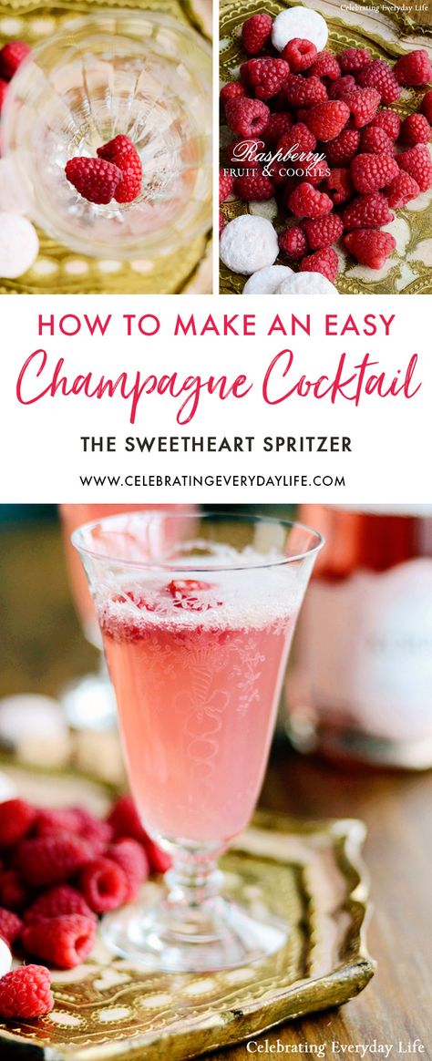 Raspberry Champagne, Prosecco Cocktail Recipes, Raspberry Drink, Sweet Champagne, Valentine Drinks, Valentine Cocktails, Raspberry Cocktail, Champagne Recipes Cocktails, Kir Royale