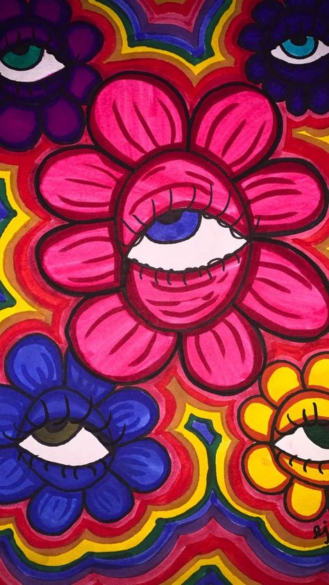 Pin on MY ART Drawing Pop Art, Flower Sketchbook, Bedroom Art Painting, Arte Hippy, Sketch Line Art, Eye Flower, Ideas Sketch, Art Hippie, Drawing Eye