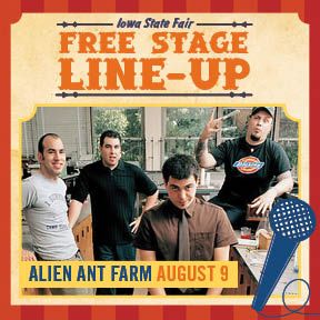 See the list of free shows on the Fairview Stage during the Iowa State Fair. Alien Ant Farm, Jim Martin, New Found Glory, Ant Farm, Iowa State Fair, Good Charlotte, Free Shows, Starting Line, Farm Photo