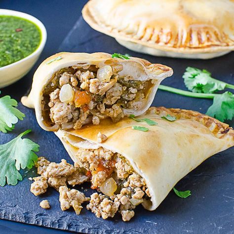 Hatch Chile Pork Empanada Air Fryer Empanadas, Tarts Savory, Pork Empanadas, Hatch Chiles, Empanadas Dough, Pies Recipes, Empanada Recipe, Hatch Chile, Savory Pies